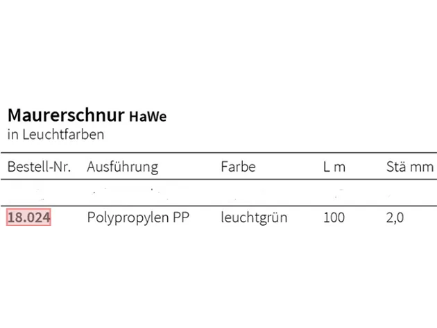 MAURERSCHNUR  PP  LEUCHTGR&Uuml;N 100X2,0